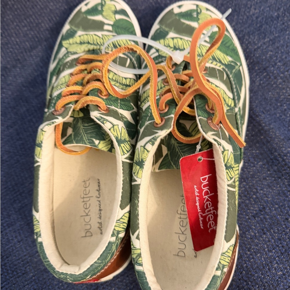 Bucket Feet women’s  Leafy Green and Orange Sneakers